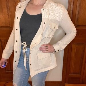Mystree Cream Utility Jacket with Textured Knit